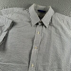 Teddy Stratford NYC Shirt Mens 4 Short Sleeve Seersucker Stripe Button Up Navy